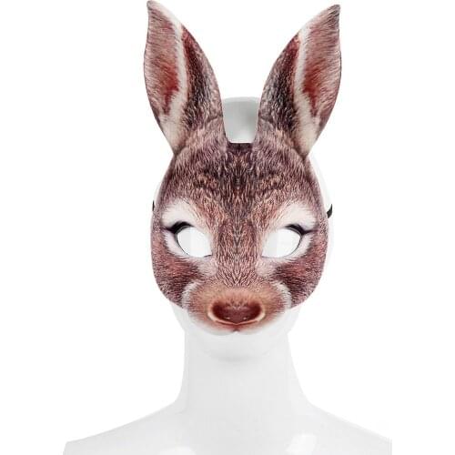 3D Party Animal Realstic EVA Black And White Adult Anime Face Cosplay Masquerade Bunny Ears Rabbit Mask
