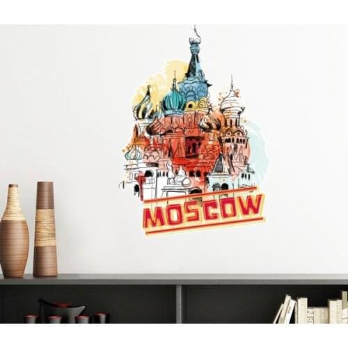 Watercolor City Russia Architecture Moscow Saint Basils Cathedral Removable Wall Sticker Art Decals Mural DIY Wallpaper