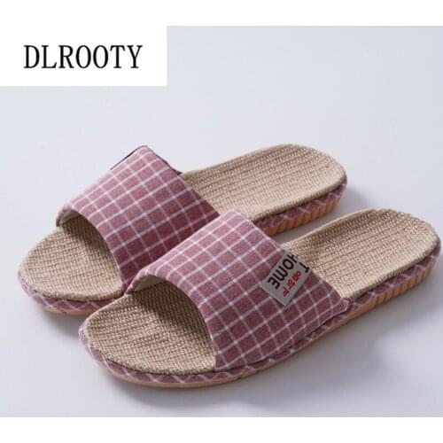 Women Slippers Sandals Shoes Flip Flops New Summer Fashion Checkered Breathable Hemp Non-slip Woman Home Slides Casual Famale