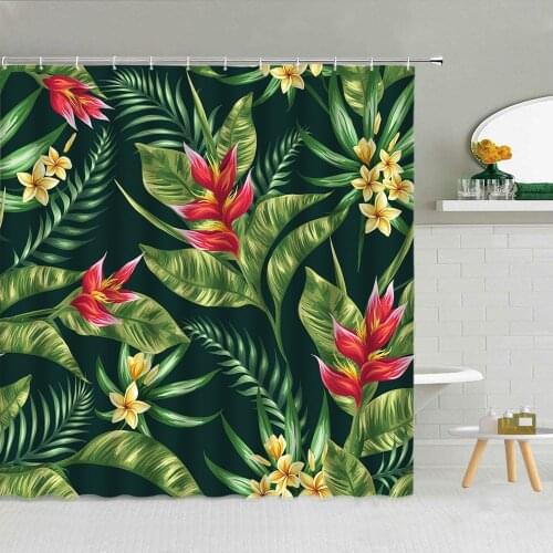 Tropical Plant Palm Leaf Shower Curtain Flower Sunflower Butterfly Fabric High Quality Bathroom Supplies With Hooks Home Decor