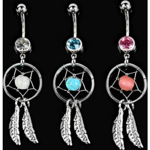 Vintage Body Piercing Jewelry Stainless Steel Hollow Beads Navel Ring Shellhard Leaves Dangle Navel Bars Belly Button Ring