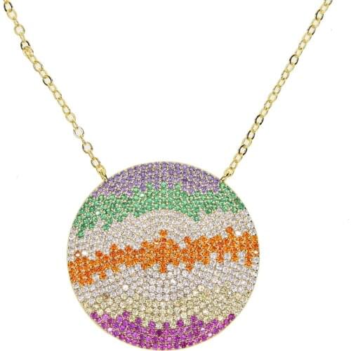 Behomia Boho fashion luxury jewelry geometric big round cz disco charm colorful cz women necklace