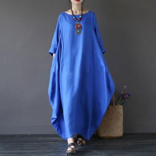 2019 New Casual Dress Plus Size Women Clothes O-Neck Summer 5 Color Vintage Three Quarter Sleeve Robe Maxi Dresses 5XL