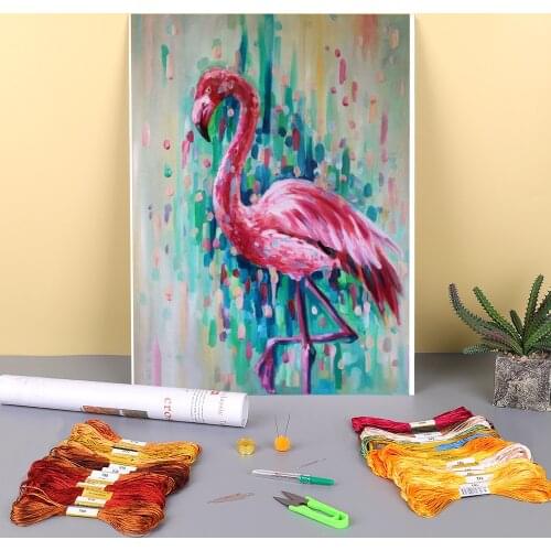 Animal Bird Flamingo Printed Canvas 11CT Cross Stitch Set DIY Embroidery DMC Threads Craft Handicraft Painting Hobby Mulina