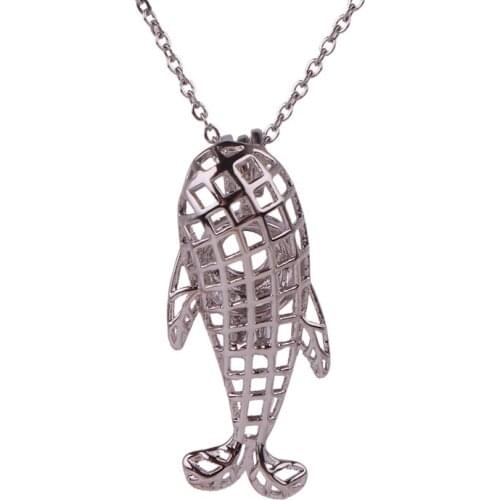10pcs Silver Copper whale ocean Beads Cage Essential Oil Diffuser Perfume Pearl Cage Locket necklace 45cm stainless steel chains