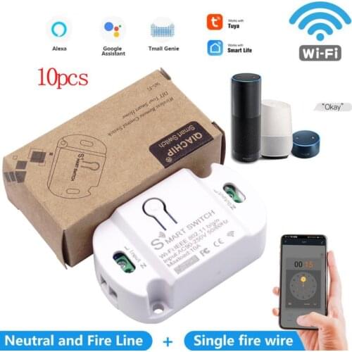 10pcs Wifi Breaker Switch Smart Wireless Remote Switch For XiaoMi Domotica Light Controller Module Smart House Alexa Google Home