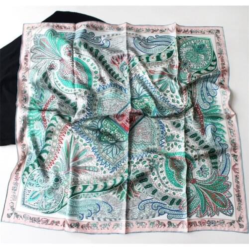 100% Pure Silk Scarf Women Cashew Print Square Scarves Wraps Manual Hand Rolled Head Hijabs Curled Silk Foulards Bandana 90CM