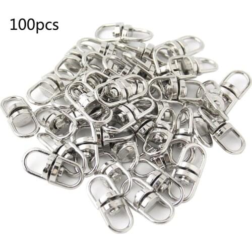 100Pcs Silver Double Eye Swivel Hook Key Ring Keychain Connectors Jewelry Making