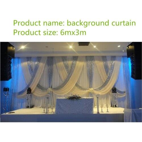 10ft x20ft White Wedding Backdrop with shiny silver Swags Wedding drapes Stage decoration