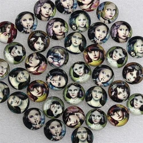 18mm 20mm Random Mixed Fashion Retro Punk Girl Round Glass Cabochon Flatback Photo Cameo Base Tray Blank DIY Making Accessories