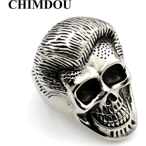 2018 Hair Style Men Rings PUNK Rock for Motorcycle Rider Biker Stainless Steel Skull Ring Jewelry AR370