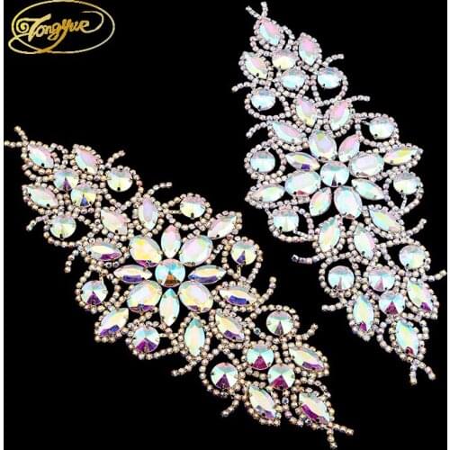 22.5*9.5cm Colour Glass Alloy Dress Adornment DIY Sewing Applique Wedding Dress Decoration Rhinestone Crafts