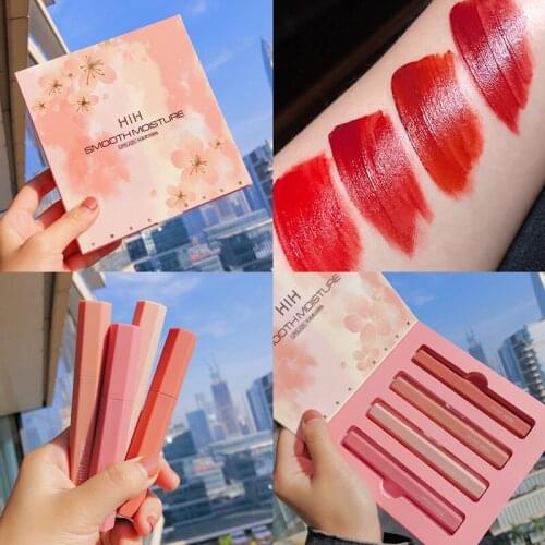4PCS/SET Matte Liquid Lip Gloss Set Sexy Red Color Matte Lipstick Waterproof Long-lasting Lip Gloss Tubes Velvet Nude Lipstick