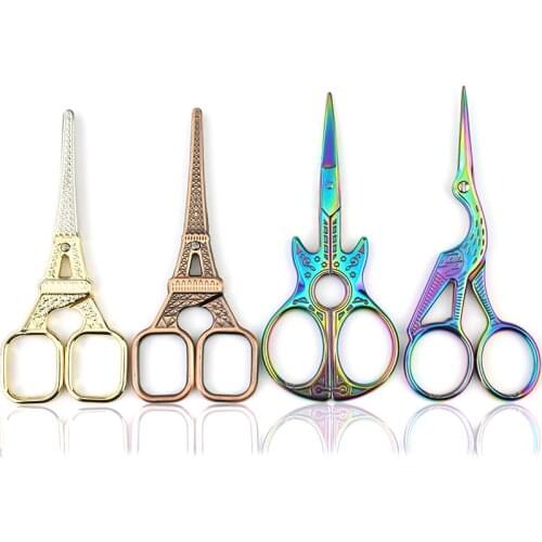4 Type Stainless Steel Cuticle Nail Scissor Gold Retro Scissors Manicure Pagoda Bird Paper-cut Classic Art sewing Embroidery