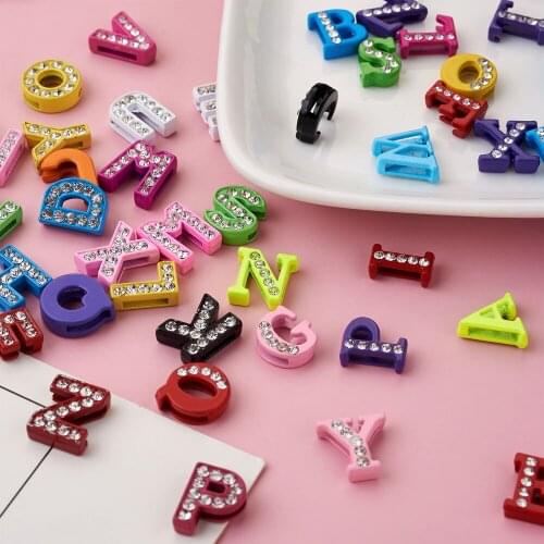 52pcs/set Mixed Color Zinc Alloy Rhinestone Letter Slide Charms Letter A~Z Charm Beads For Necklace DIY Women Girl Jewelry Gifts