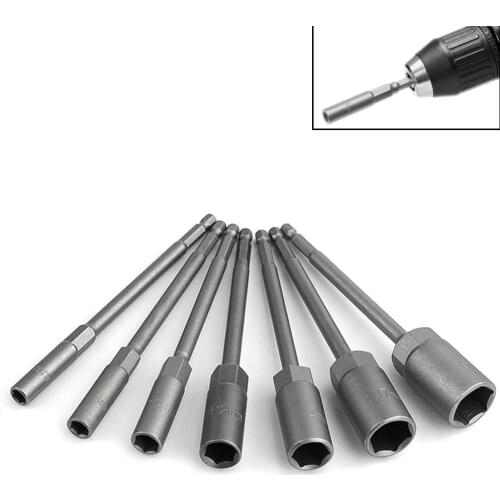 8PCS Length 150mm 6-13MM Deepen Power Nut Driver Drill Bit Set Impact Socket Adapter For Power Tools 6.35MM Hex Shank