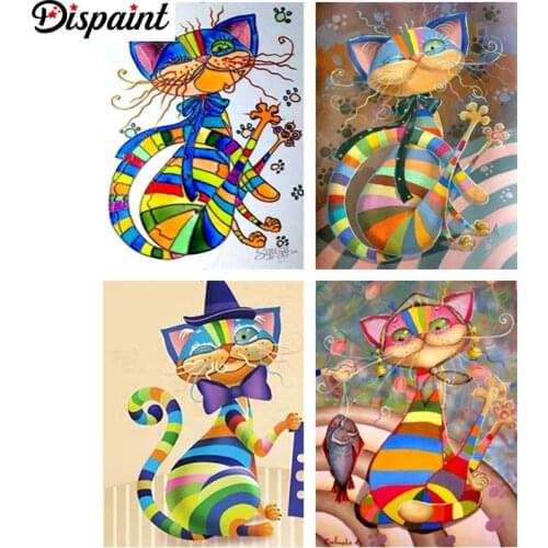 Dispaint Diamond Painting Cross Stitch "Cartoon color cat" 5D DIY Diamond Embroidery Full Square/round Rhinestone Of Picture