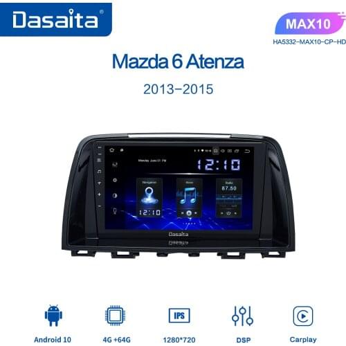 Dasaita 9" Car 1 Din Radio GPS Android 10.0 for Mazda 6 Atenza 2013 2014 Navigator BT5.0 DSP 4GB 64G RAM Car Multimedia Player
