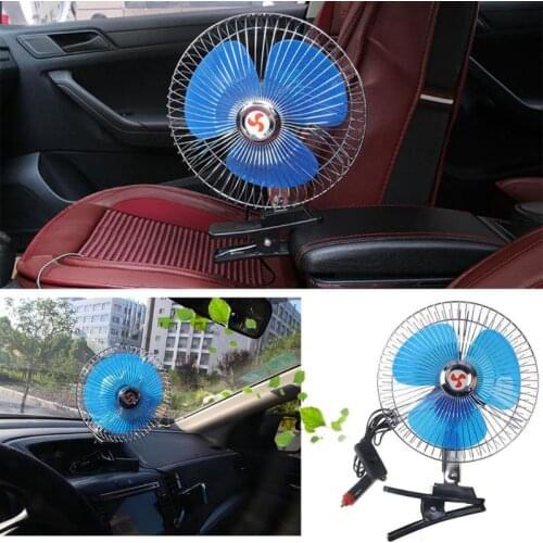 Clip-on Car Fan Suction Cup Car Seat Back Single Head Car Fan 12V/24V With Cigarette Lighter Plug 360 Degree Rotation Car Fan