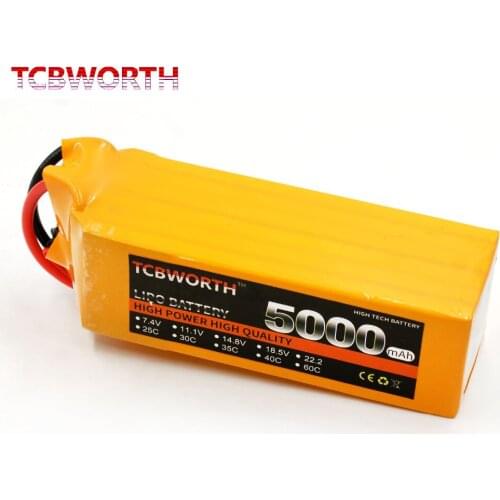 TCBWORTH Batteries 6S 22.2V 5000mAh 30C Max 60C RC Airplane LiPo Battery For RC Helicopter Quadrotor Drone Car Boat Truck RC Toy