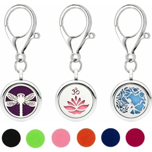 Lotus Horse Key Chain Essential Oil Perfume Diffuser 25mm Magnetic Locket with Lobster Clasp Key Ring 5pcs Pads Free