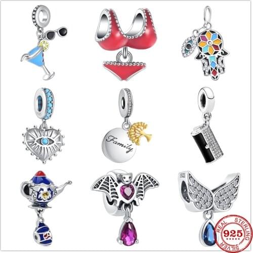 925 Sterling Silver Bikini Wine Glass teapot Angel demon Charm Beads Fit Original Pandora charms Bracelet For Women DIY Jewelry