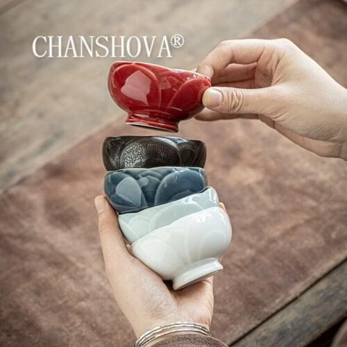 CHANSHOVA 90ml Traditional Chinese Style Ceramic Handmade Flower shape Solid color Tea cup Coffee Cups China porcelain H468