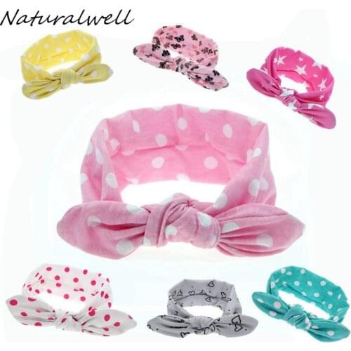 Naturalwell Baby Girls Top Knot Headband Children Rabbit Ear Turban Headwrap Elastic Dots Printing Hair Bands Accessories HB456