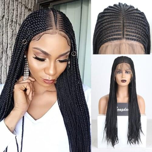 RONGDUOYI Long Synthetic Lace Front Wigs for Women Yellow Hair Braided Box Braids Wig High Temperature Fiber Hair Lace Wigs