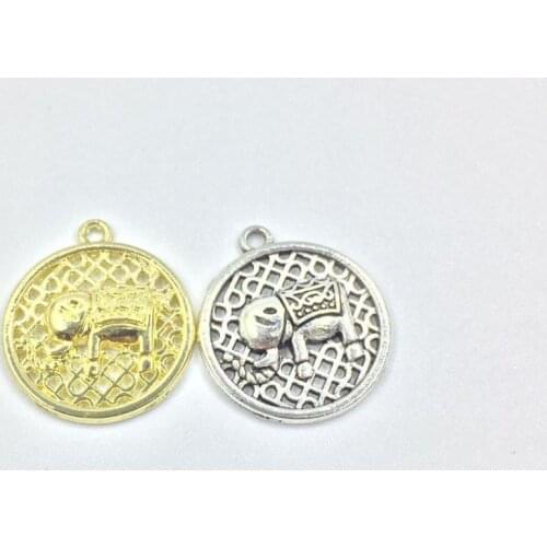 Eruifa 20pcs 18mm Elephent print gold/Silver plated Zinc alloy Charms Pendant Jewelry DIY Necklace 2 colors