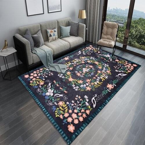 European Carpets Living Room Rustic Rug Blue Pastoral Flower Home Bedroom Rugs And Carpets Sofa Coffee Table Floor Mat Anti-Slip