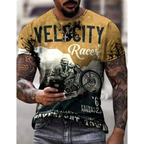 2021 New Mens Retro 3D Car Road Motorcycle Rider Hip Hop T Shirt, Fashion Street Rock Punk Casual Quick-Drying Top Tees 100-6XL