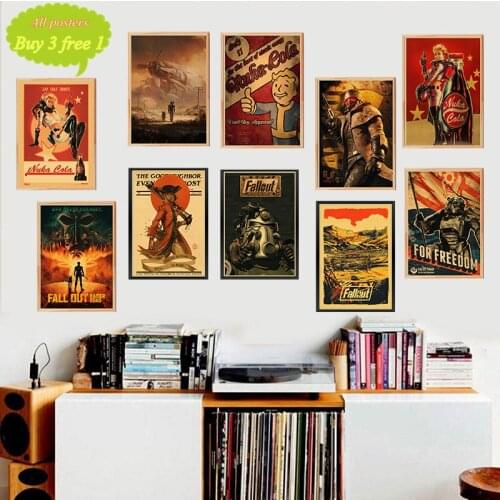 Fallout Game Poster Bar Kids Room Home Decor Game Drawing Retro Kraft Paper Wall Sticker Decoration Wall Decals