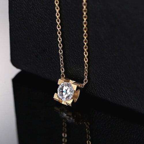 Classics Titanium Steel Choker Pendants Necklaces For Women Gold Color 0.75 ct AAA Cubic Zirconia Jewelry LN150146