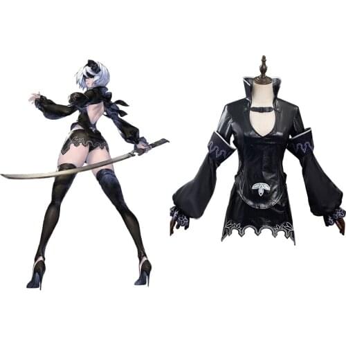 Re[in]carnation 2B Cosplay Costume Black Dress Eye Mask Stockings Full Set Halloween Carnival Suit