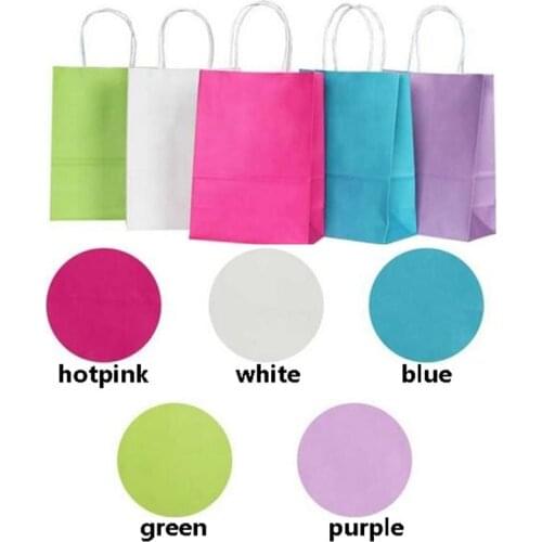 50PCS DIY Multifunction soft color paper bag with handles 21x15x8cm Festival gift bag High Quality shopping bags kraft paper