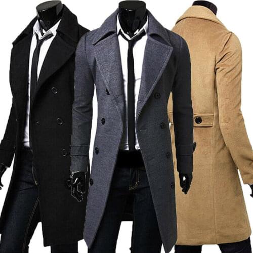 Men Jacket Warm Winter Trench Coat Long Outwear Button Overcoat Male Casual Windbreaker Overcoat Jackets coats Wool Blends