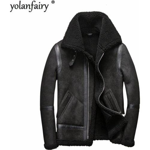 Real Fur Coat Men Plus Size Wool Jacket Short Motorcycle Sheep Shearing Winter Coat for Mens Clothing Veste Homme 5262 YY747