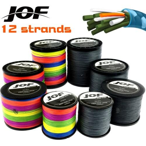 JOF 12 Strands Weaves Braided 1000M 500M 300M Fishing Line Super Strong PE Line 25LB-135LB Braided Fishing Thread