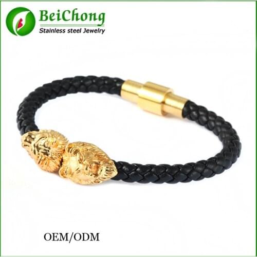 10pcs Mixed Steel/gold/ Lion Head Cool Bangle Men and women Braided Leather Bracelets Wholesale Bracelet hot selling
