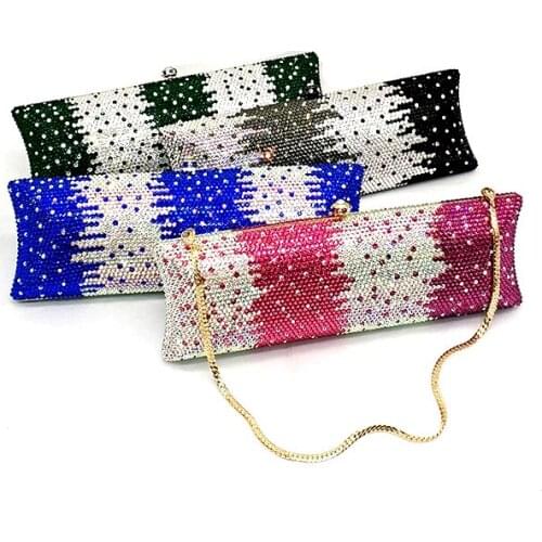 Luxury female evening party diamonds elegant bridal wedding bag long shape classical full crystal clutches purses