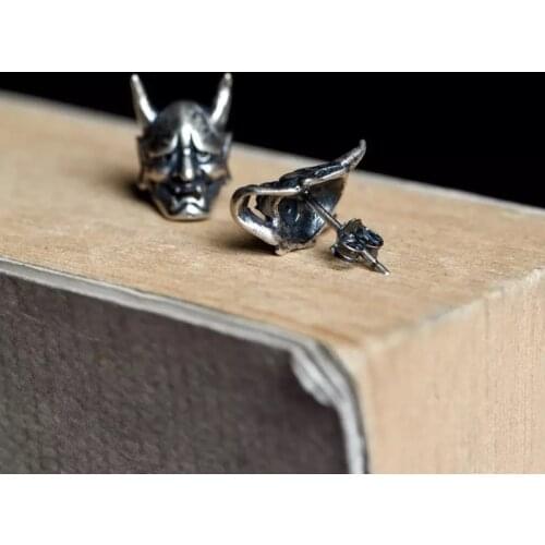 3XUA Silver Color Retro Devil Skull Mask Earrings Costume Stud Earrings Exaggerated Earrings Alloy Handmade Earrings