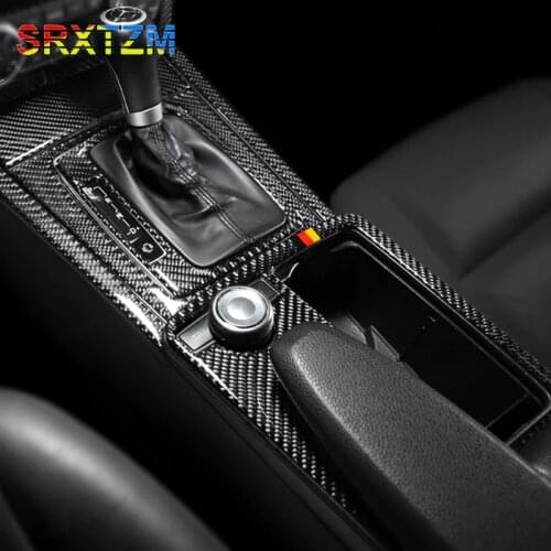 SRXTZM Car Real Carbon Fiber Central Control Water Cup Panel Cover Sticker For Mercedes Benz C Class W204 2007-2013 Accessories