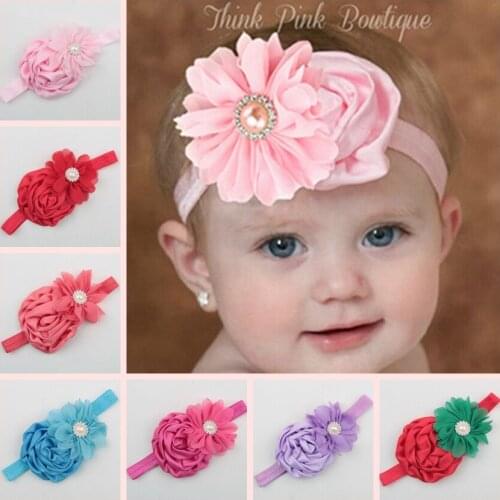 Yundfly Vintage Newborn Satin Ruffled Rose Headband Toddler Chiffon Pearl Hairband Headwear Baby Girls Hair Accessories