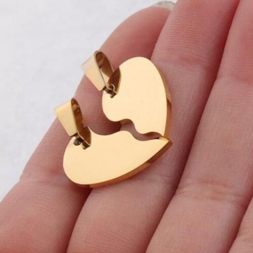 Mirror Polished 20pcs Blank Broken Heart Pendant Couples Jewelry Making DIY Findings Stainless Steel Split Heart Puzzle Charms
