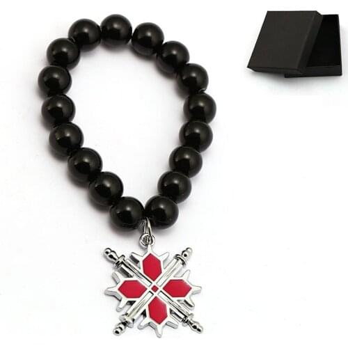 2 Styles Anime Jewelry Vampire Knight Bracelets Rose Shape Metal Charm Handmade Black Onyx Beaded Bracelet Cosplay Bangle
