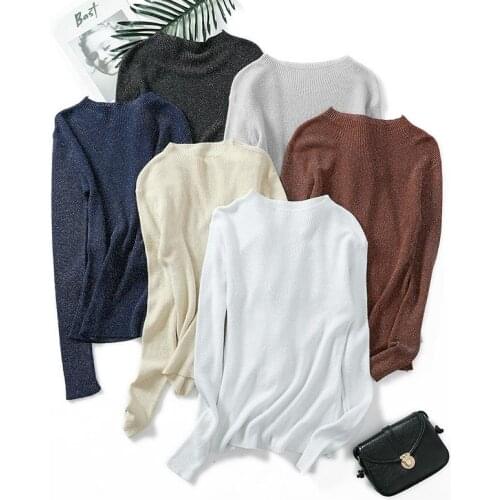 Shiny Lurex Autumn Winter Sweater Women Long Sleeve Pullover Women Basic Sweaters Women Korean Style Knit Tops Pull Femme
