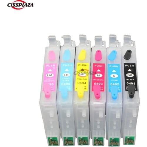 CISSPLAZA 5sets T0491 - T0496 refillable ink cartridge compatible for epson R230 R350 R210 R310 RX510 with arc chip