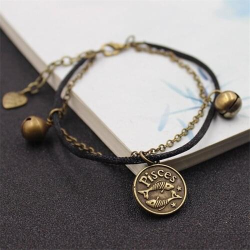 Twelve Constellations Anklets For Women Men Retro Bells Chain Black Rope Lovers Jewelry Creative Couples Accessories Lovers Gift
