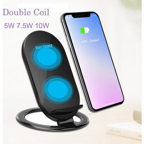 Double Coils Qi Wireless Charger 5W 7.5W 10W for Iphone 8 Plus X XS XR Samsung S8 Note 8 S6 S7 Fast Charging Stand Phone Holder